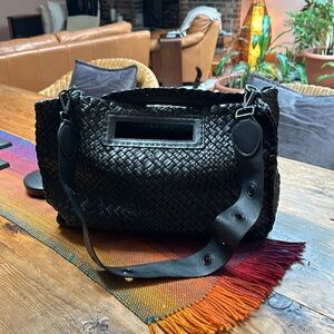Italian woven leather Falorini black oversized bag